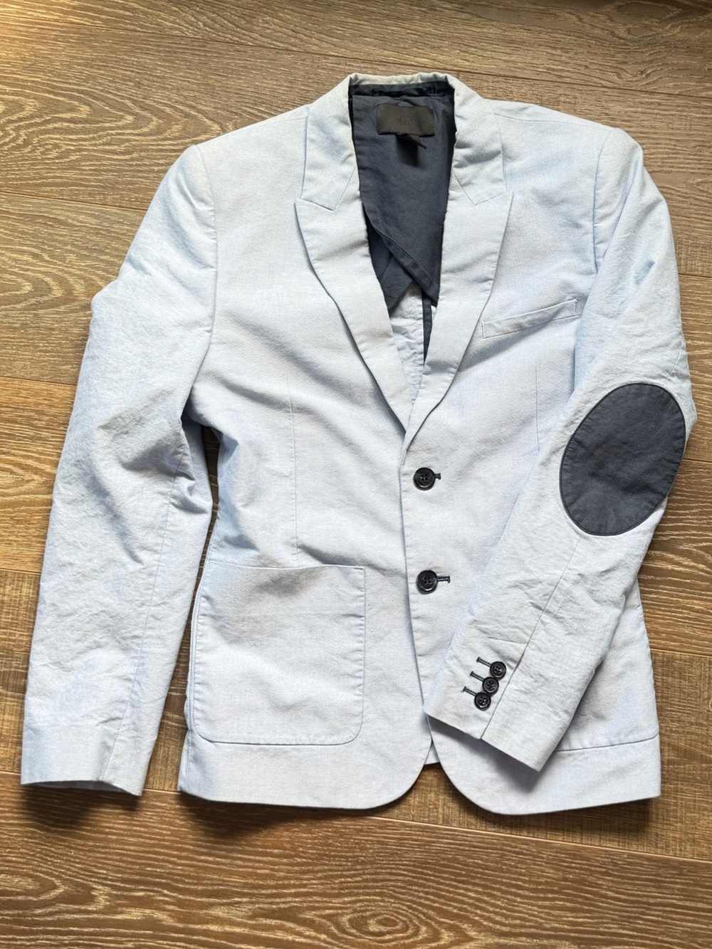 H&M Light Blue Blazer with Dark Elbow Patches